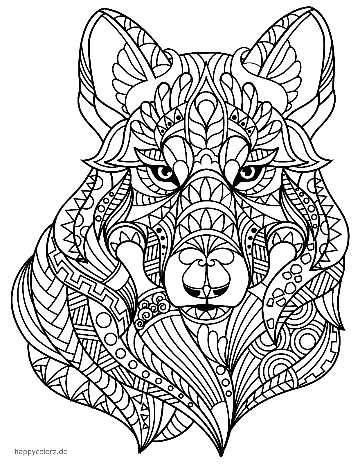 ausmalbild wolf mandala