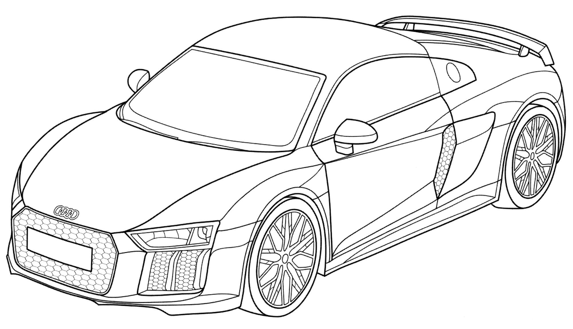 the outline of a sports car in black and white, it is easy to draw