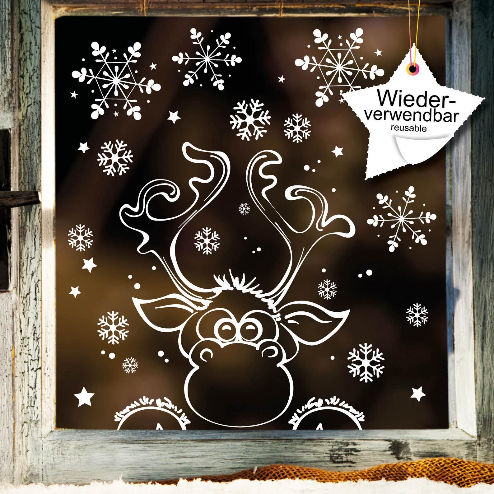 Fensterbild Weihnachten Elch Fensteraufkleber Schneeflocken - Etsy