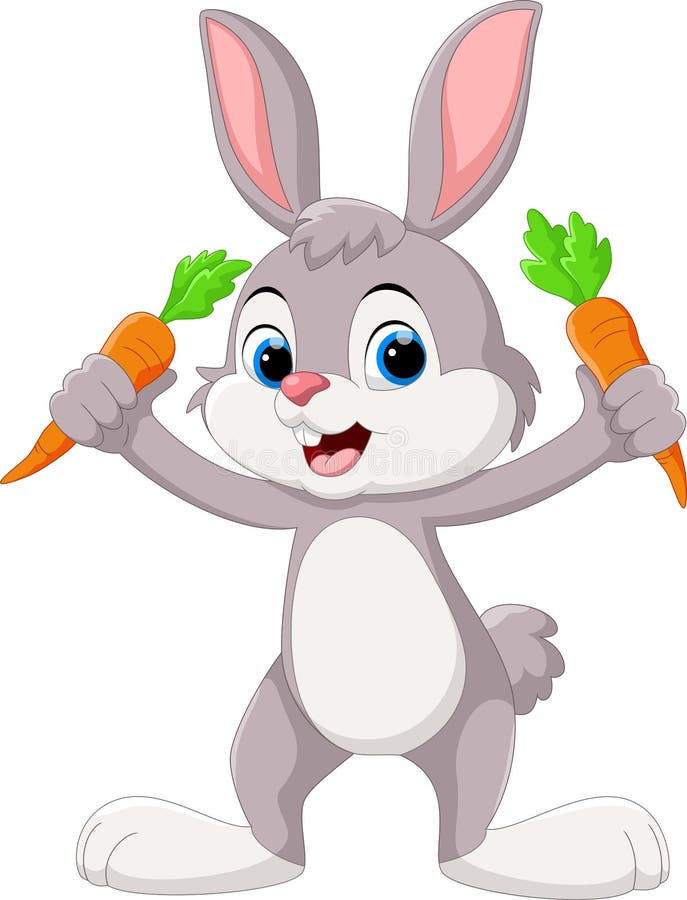 Cute Little Bunny Holding Carrot Stock Illustration - Illustration of