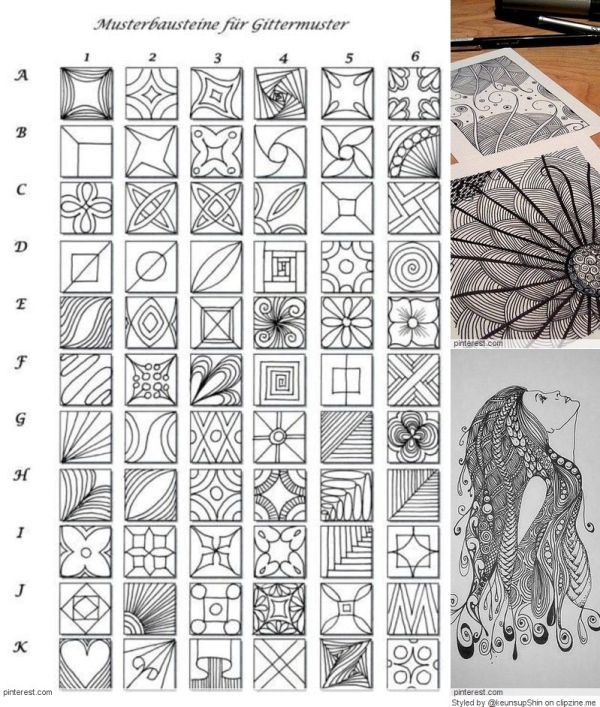 Zentangle Patterns by CLIPZINE | Muster malen, Zentangle designs