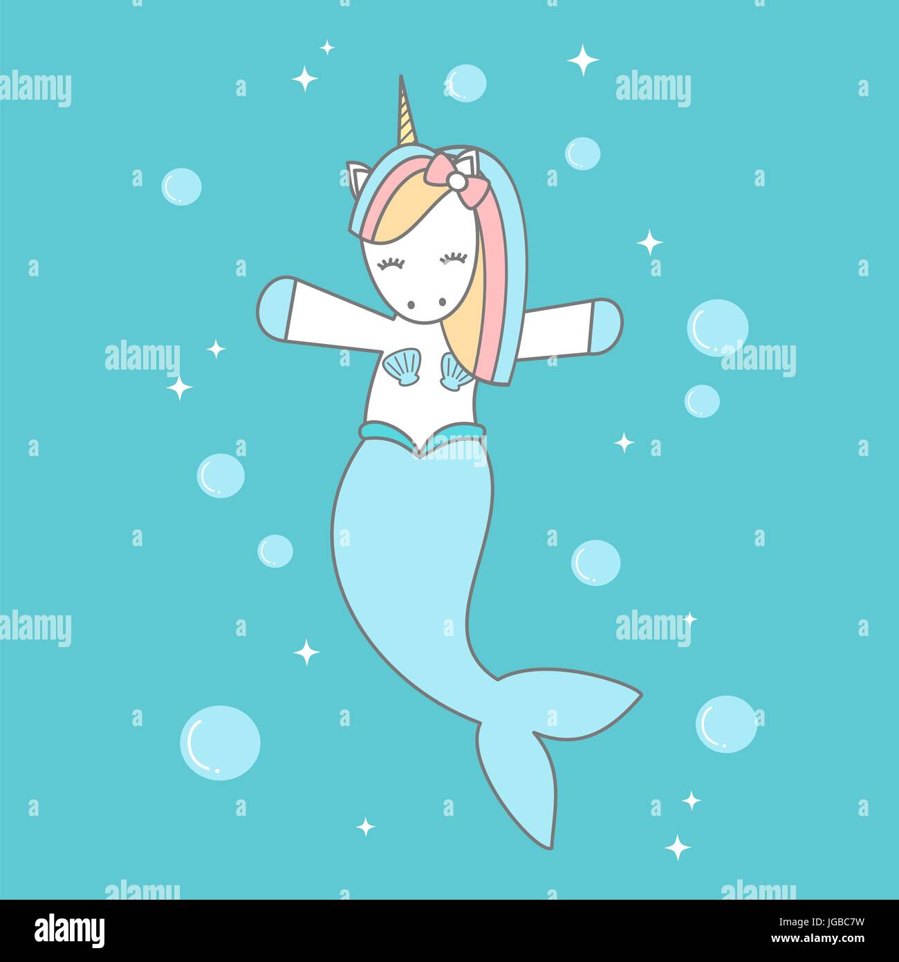 Cute cartoon Einhorn Meerjungfrau im Meer Vector Illustration Stock