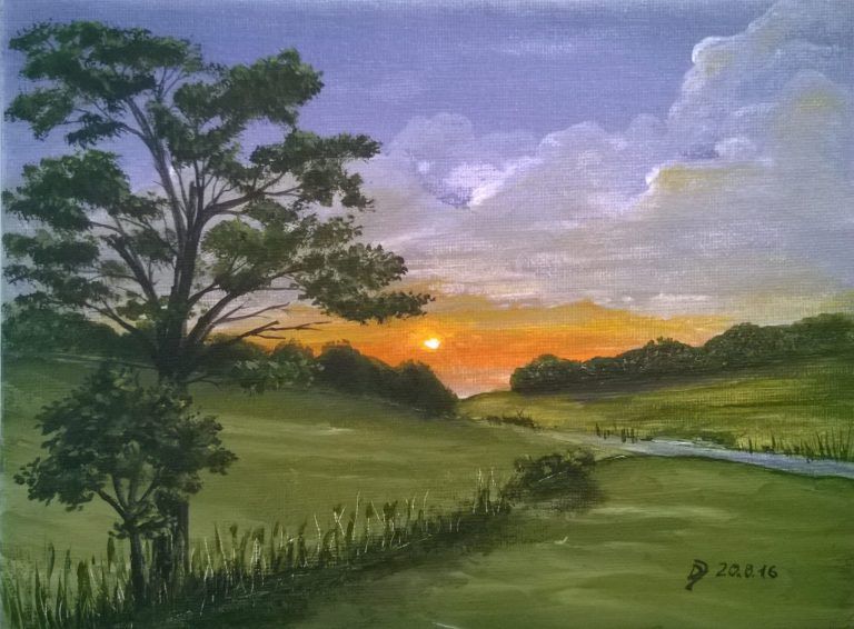 acryl-malkurs-online-sonnenuntergang Landscape Paintings Acrylic