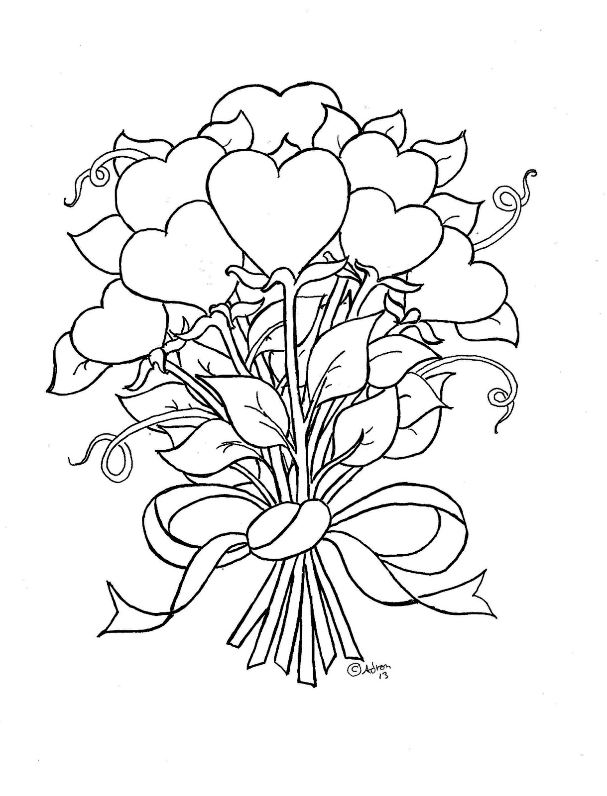 hearts and flowers coloring pages