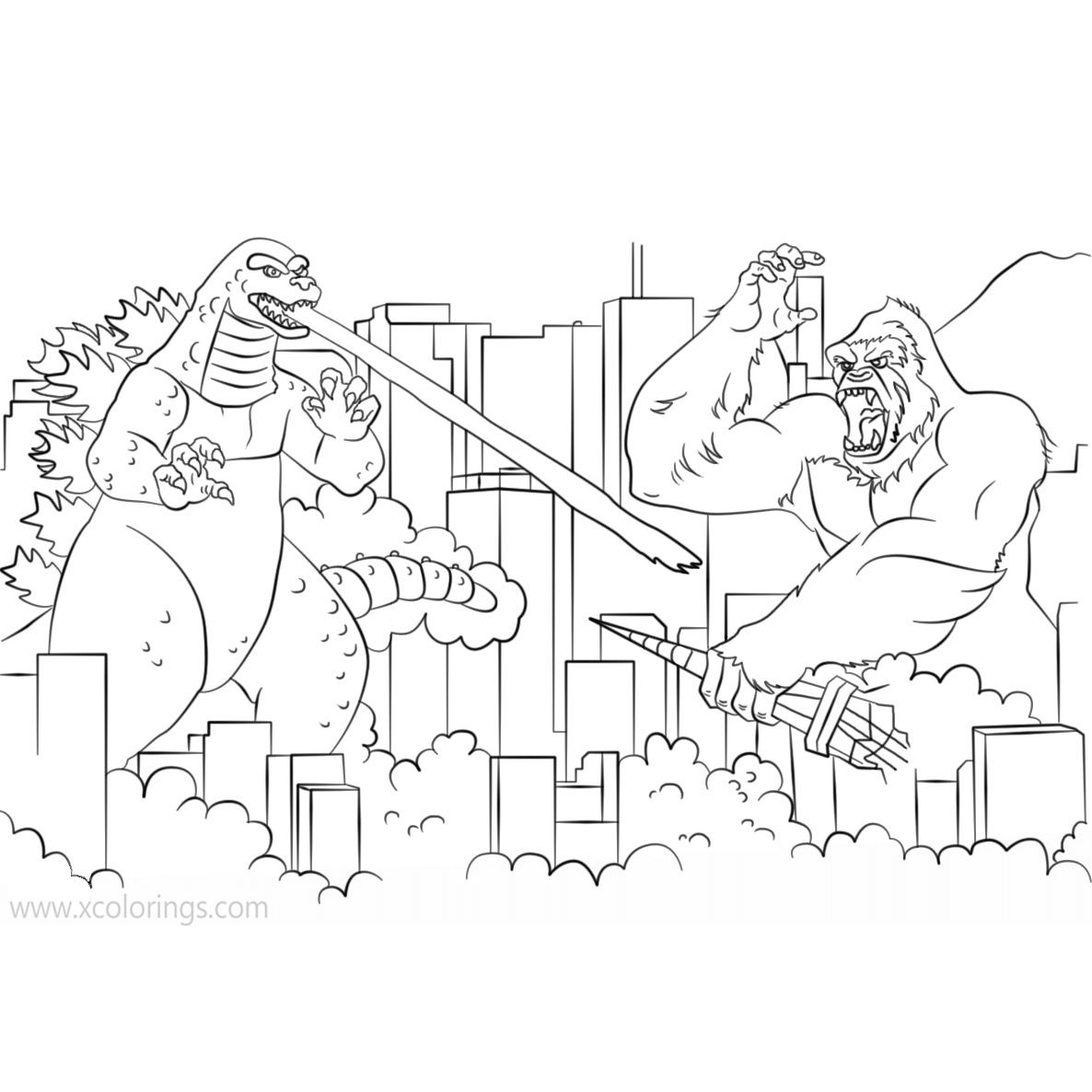 godzilla vs king kong coloring page