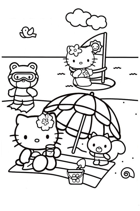 summer hello kitty coloring pages