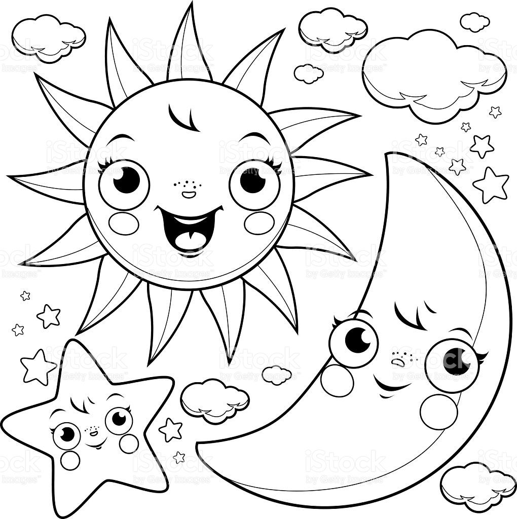 coloring pages sun and moon