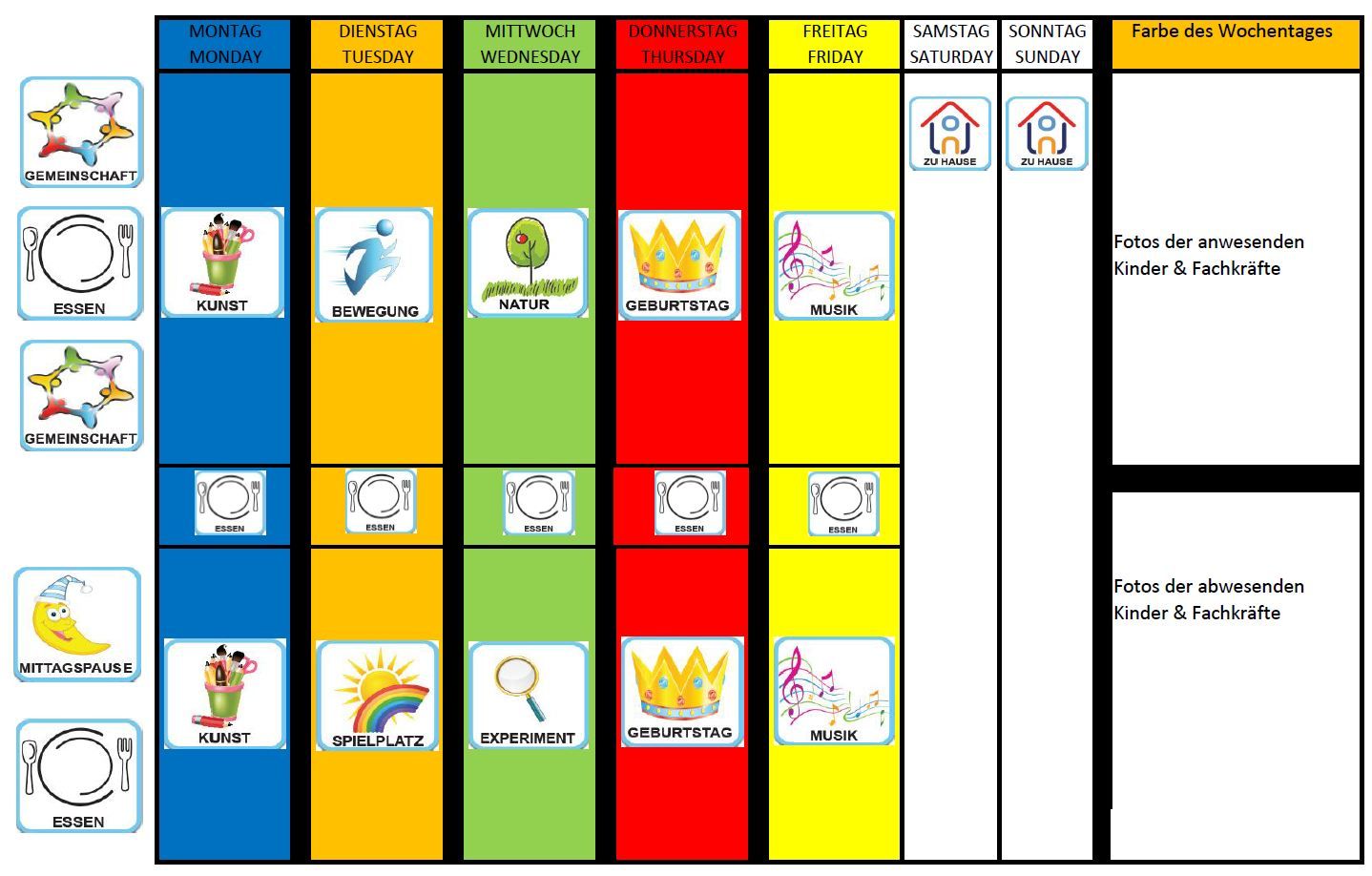 wochenplan kita vorlage