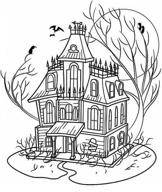 Printable Haunted House Coloring Pages PDF - Coloringfolder.com