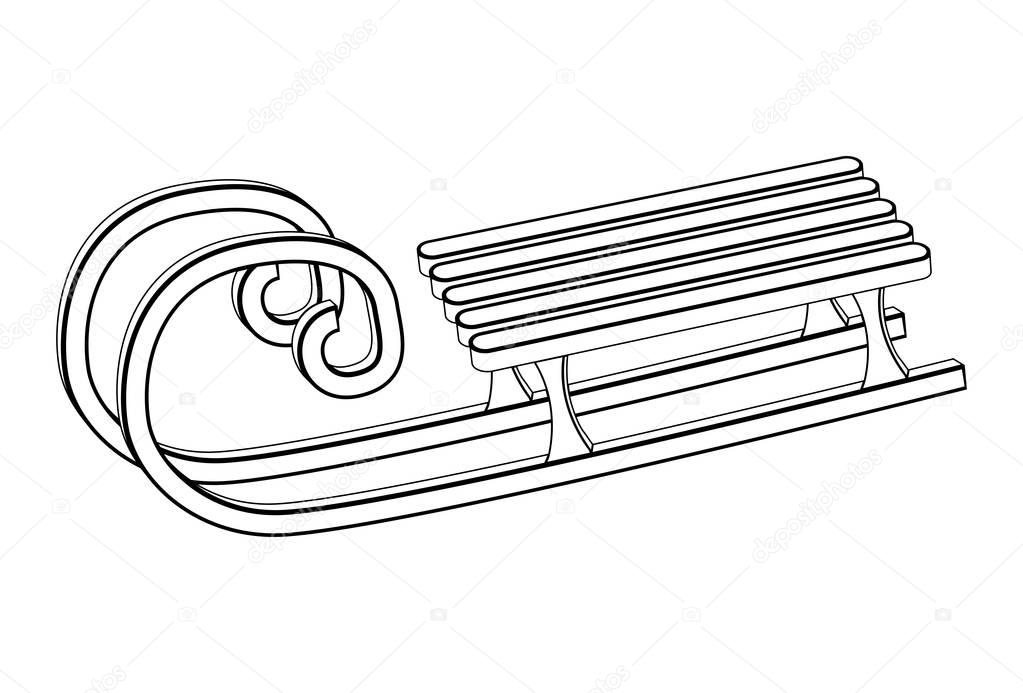 Schlitten, Holzschlitten Kontur, Umriss Vektor Symbol Symbol desig