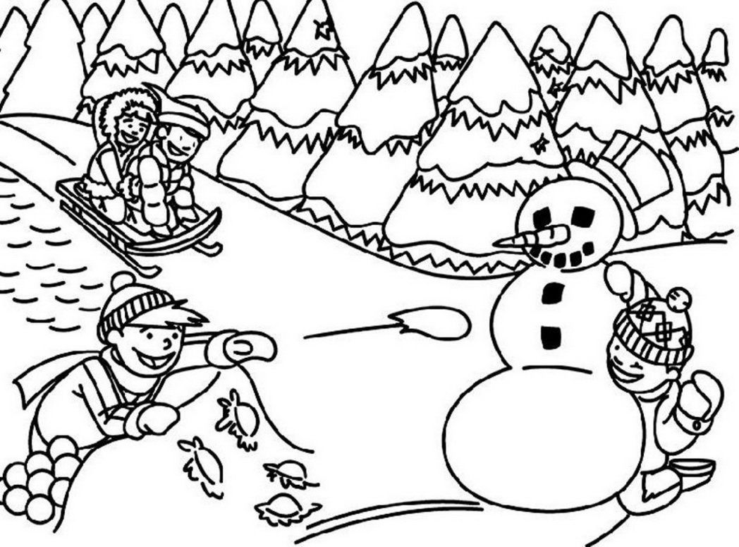 snow scene coloring page