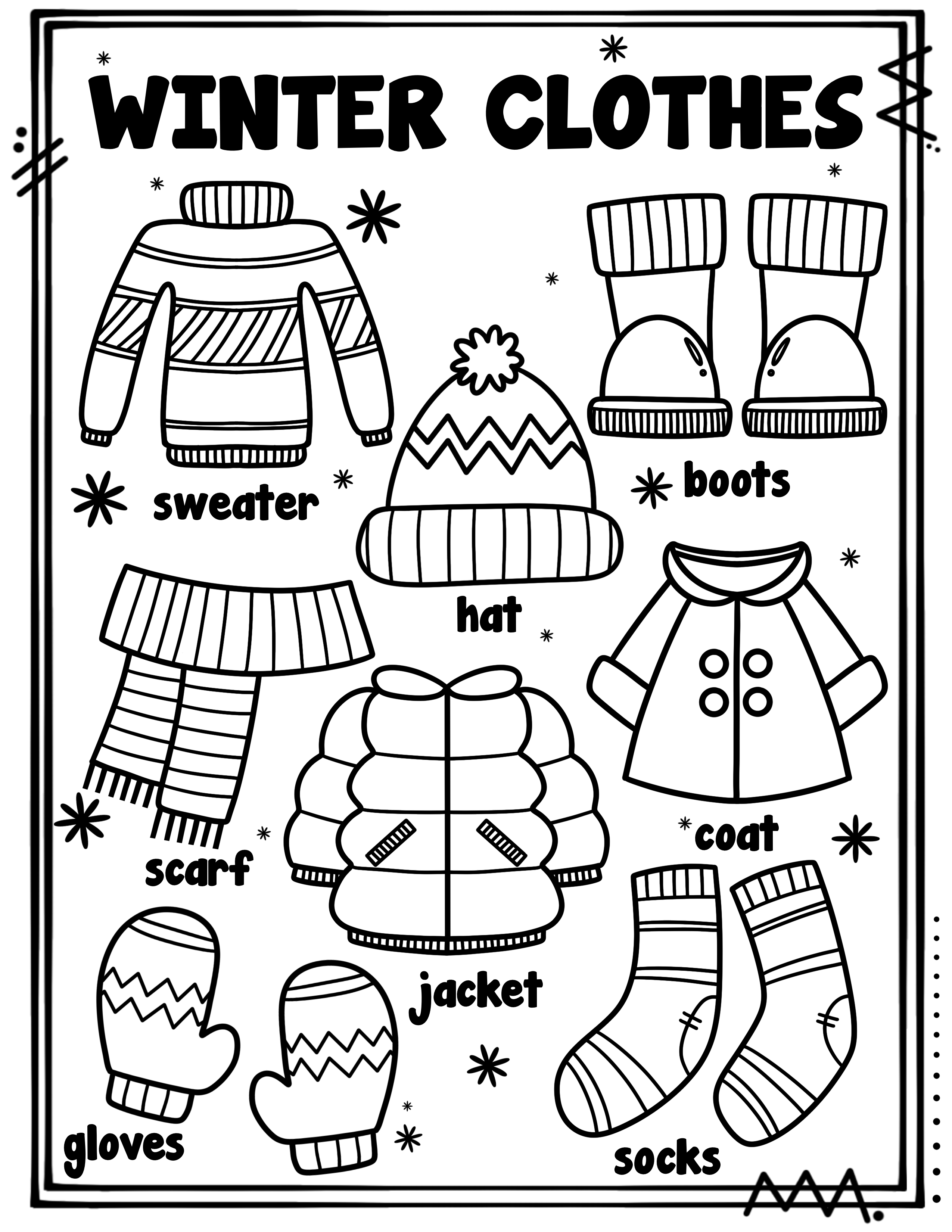 winter clothing coloring pages