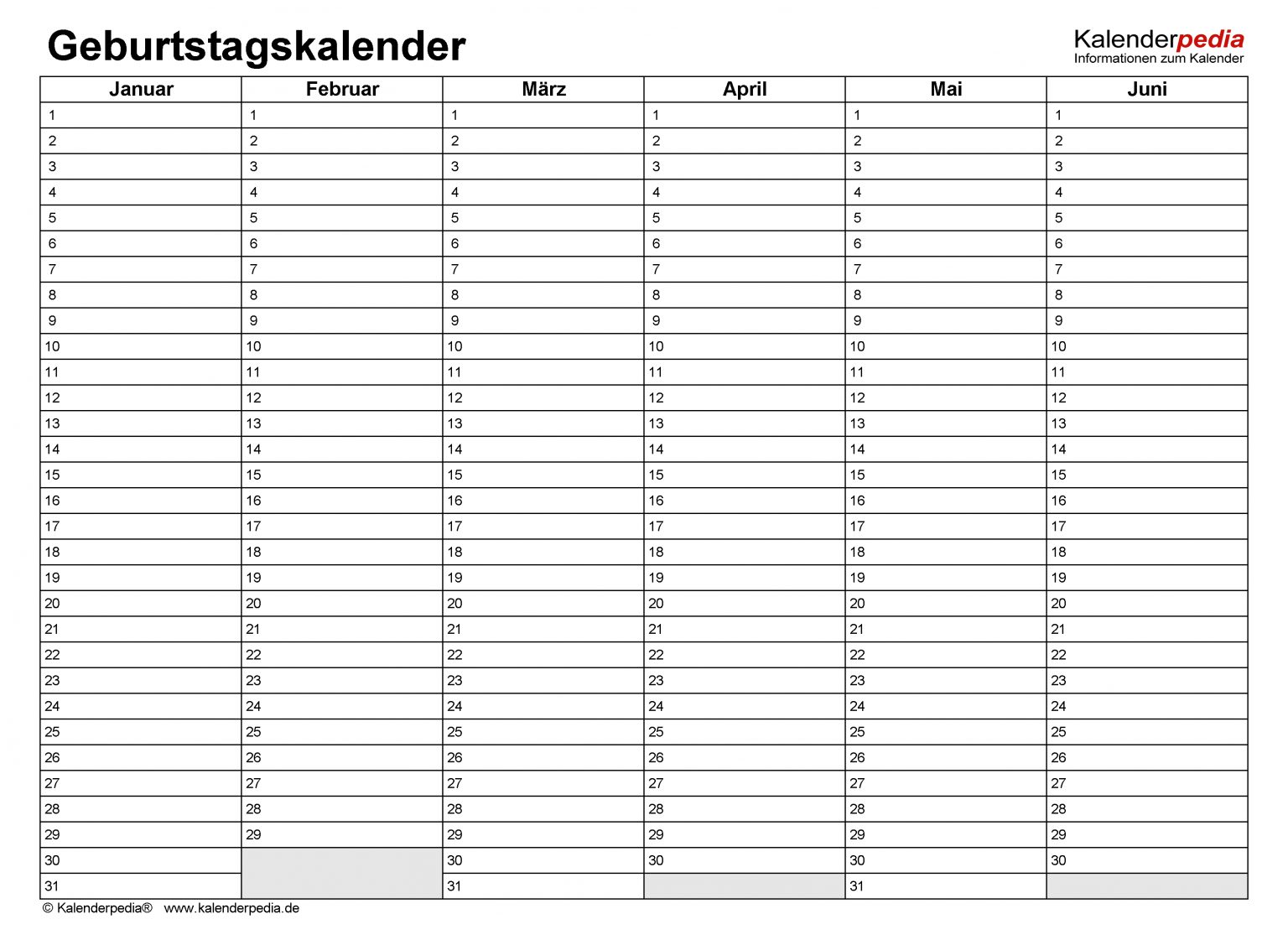 Geburtstagskalender In Pdf Zum Ausdrucken (10 Varianten) für