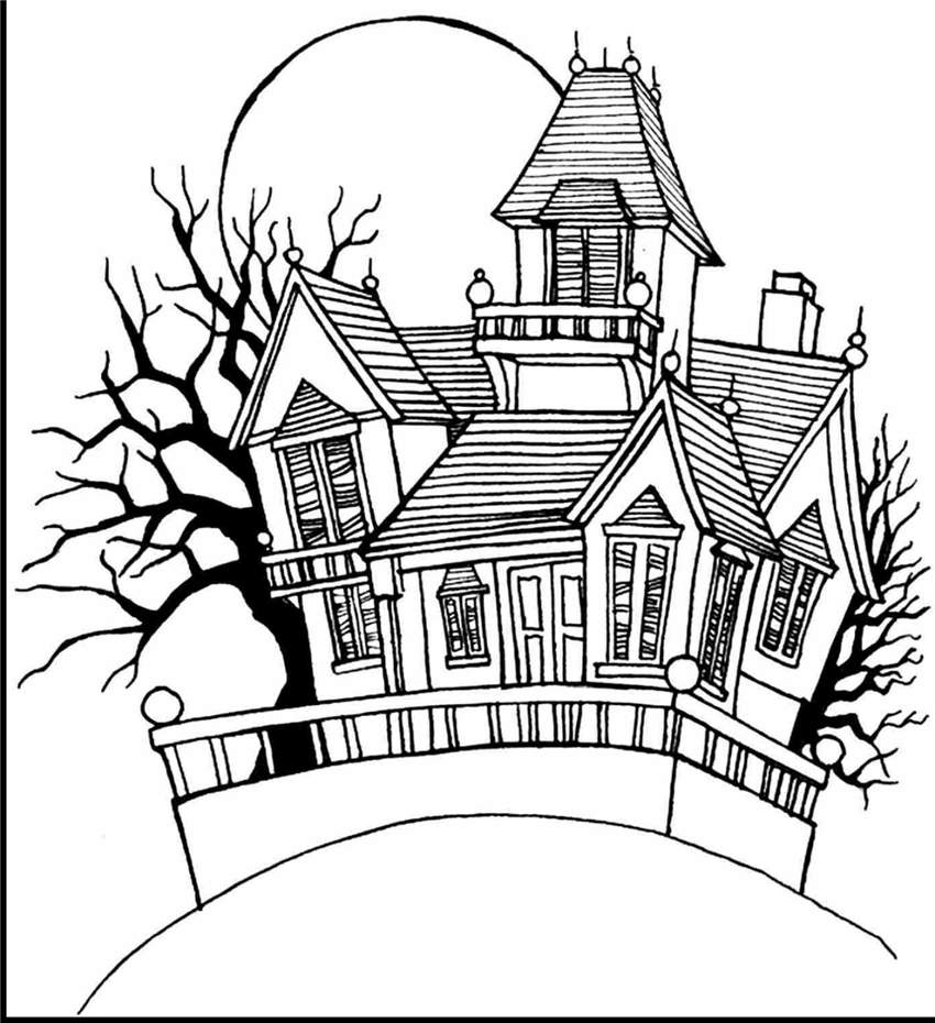 haunted house coloring page free