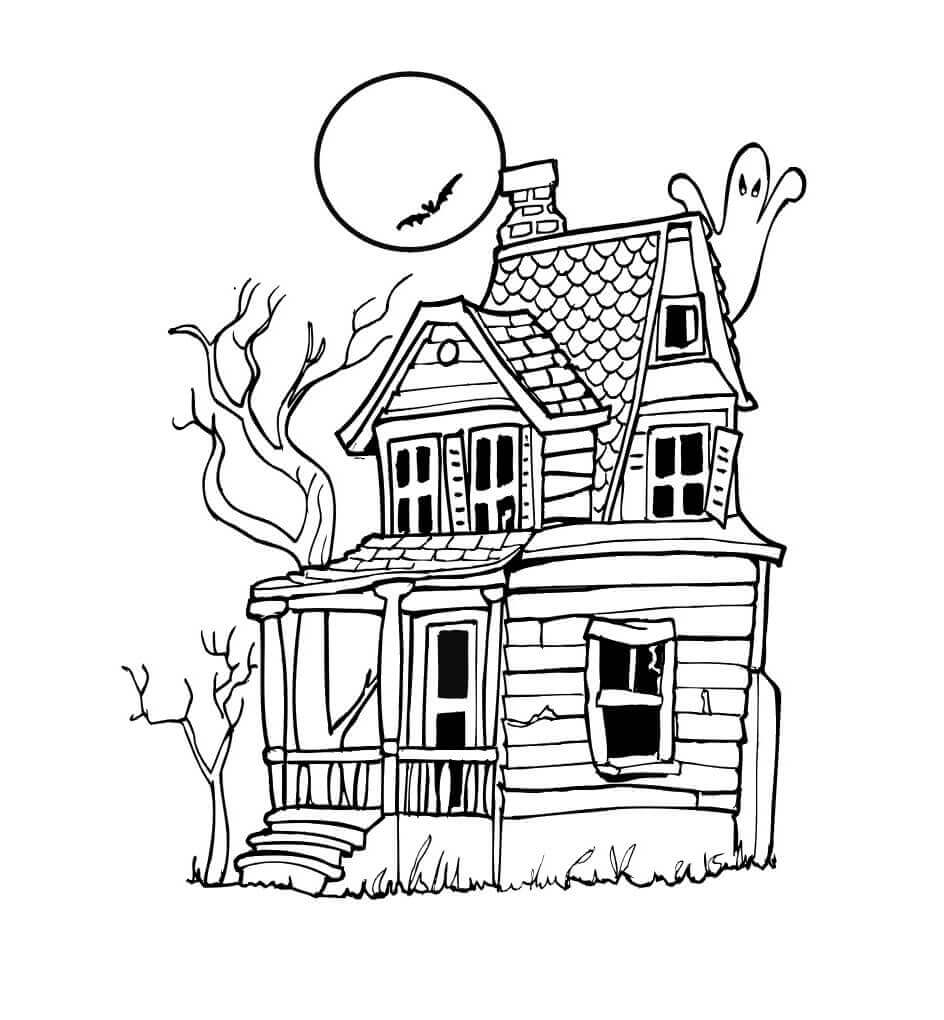 simple haunted house coloring pages