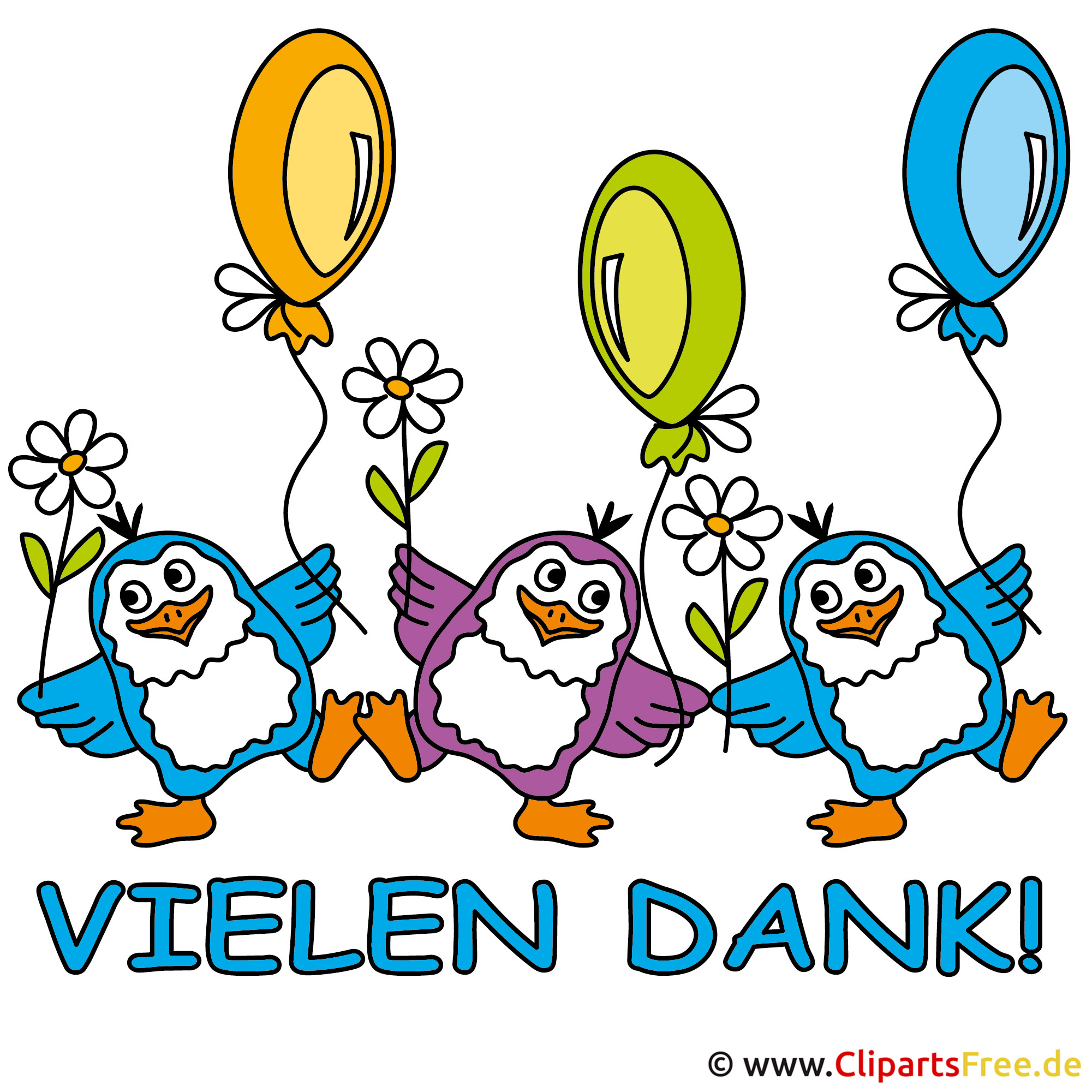 Dankeskarte mit lustigen Vögeln - Danke Clipart