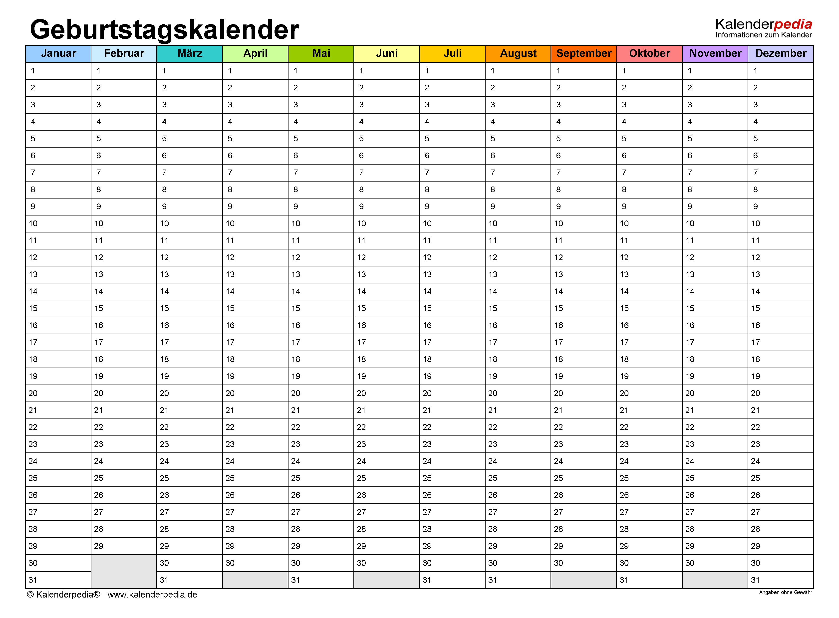 Geburtstagskalender Zum Ausdrucken