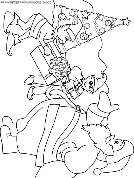 santa and elves coloring pages