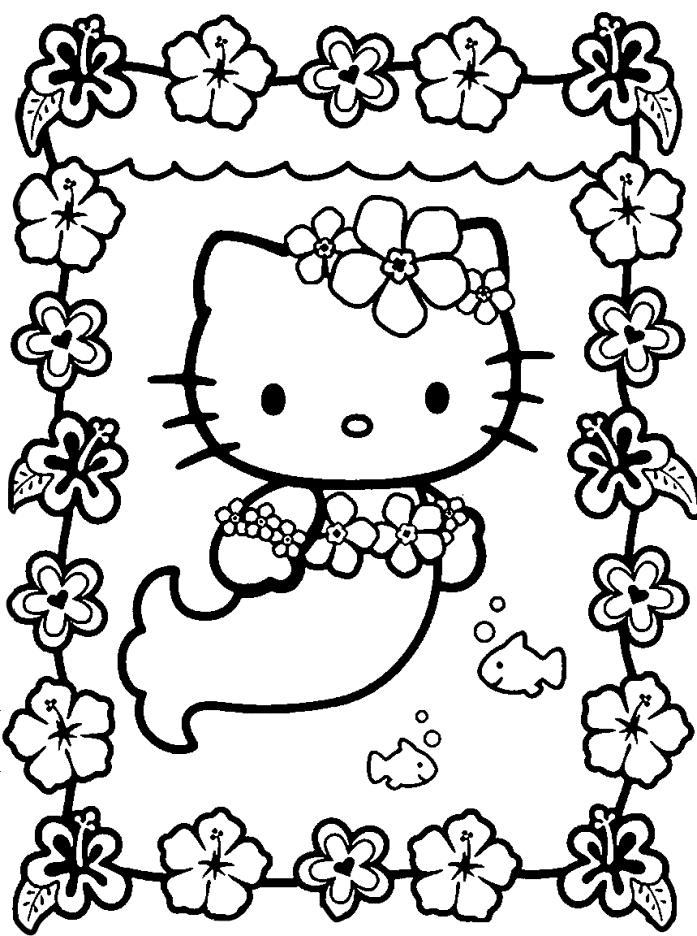 mermaid kitty coloring pages