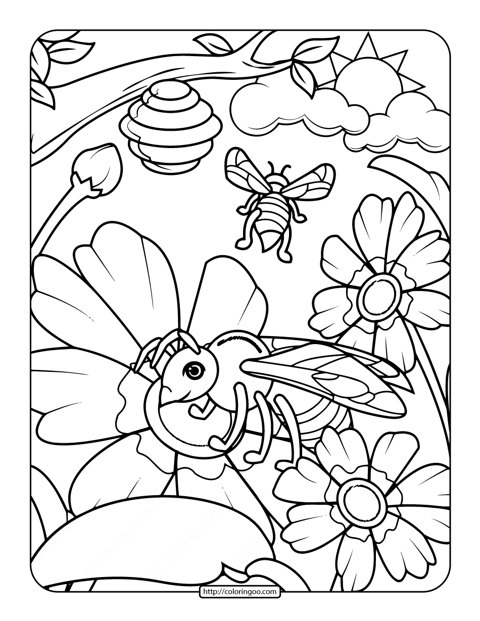 coloring page bees