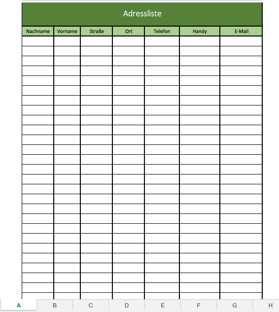 tabelle vorlage pdf