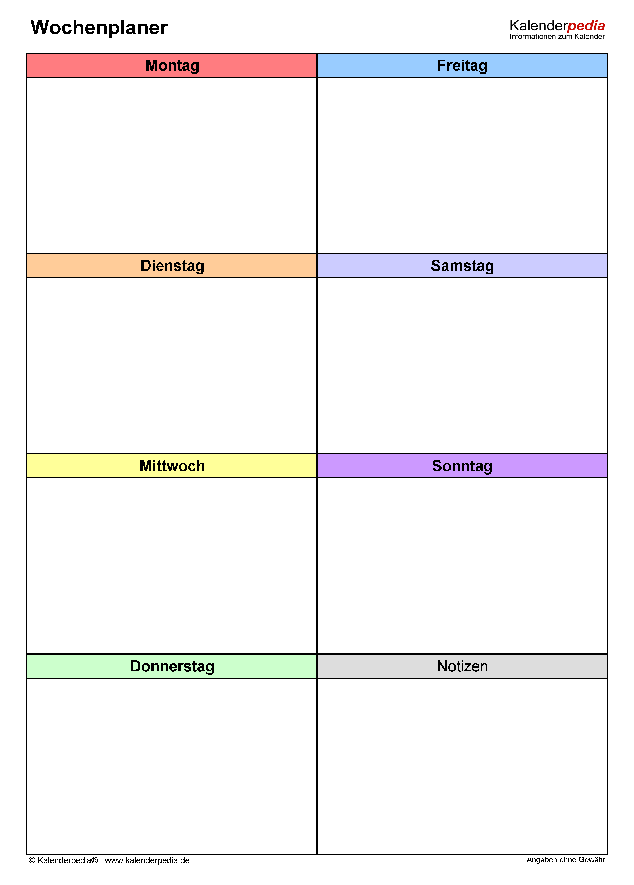 Wochenplan A4 Zum Ausdrucken