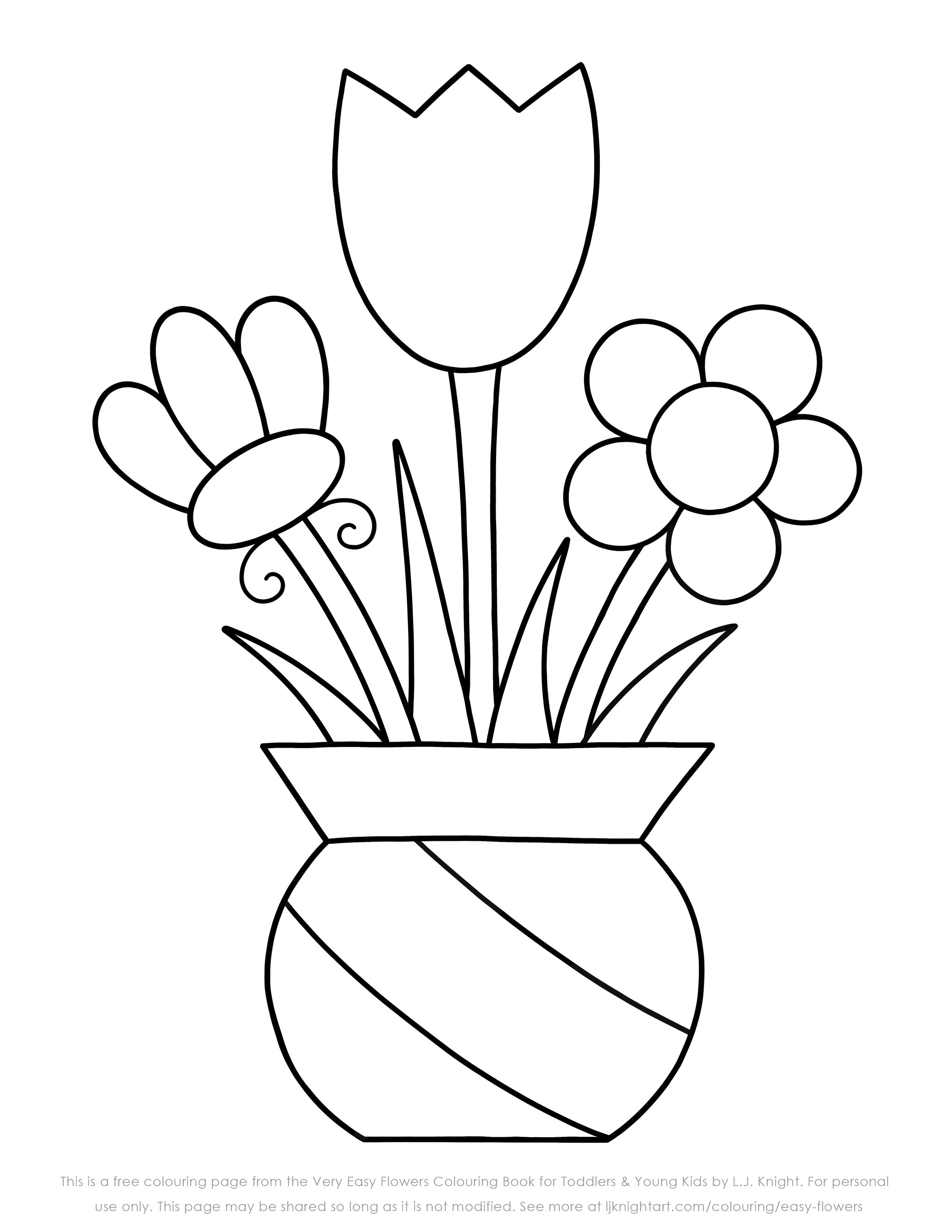 Free Very Easy Flowers Colouring Page | Flower coloring pages, Easy