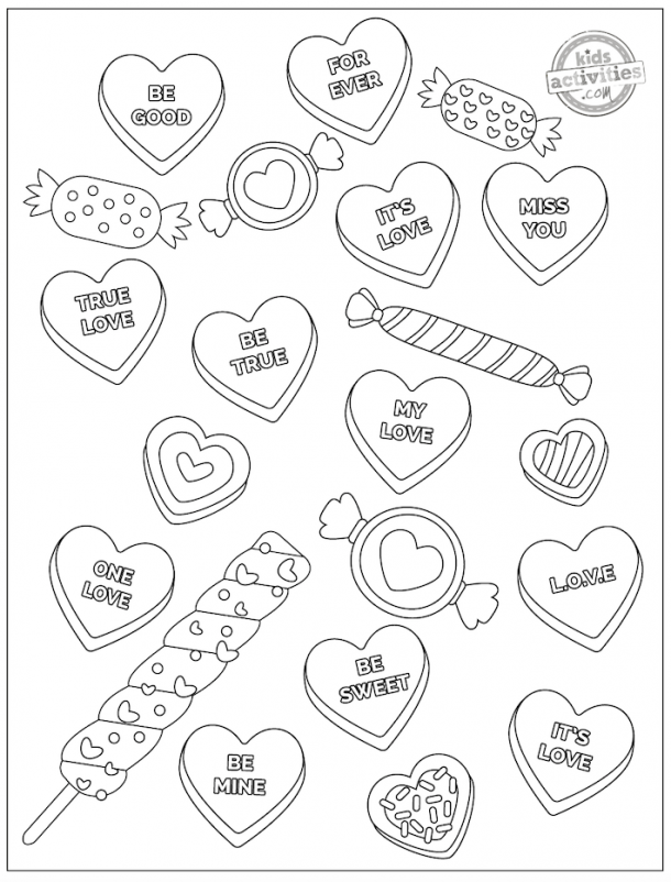 candy hearts coloring pages