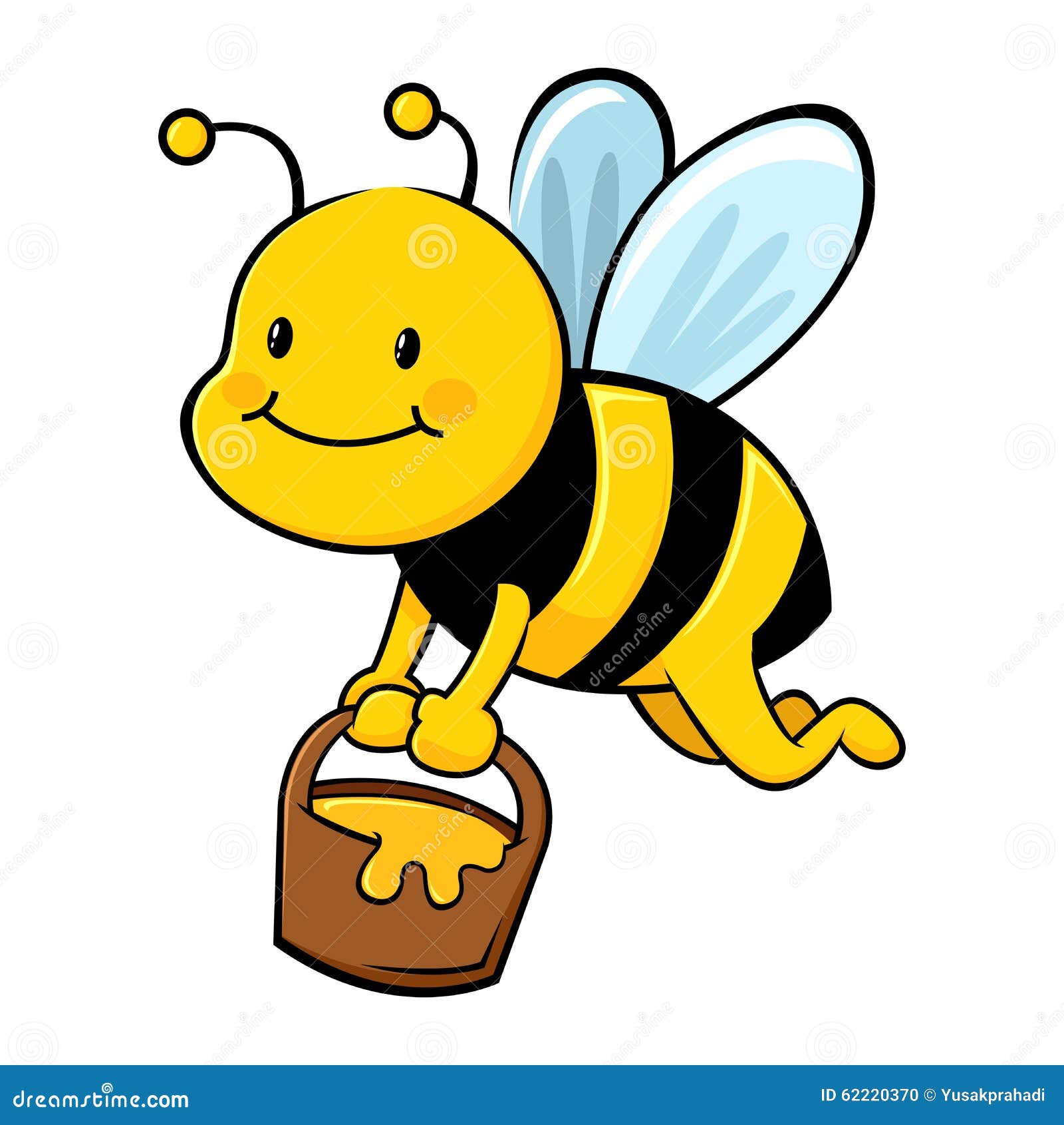 Honey Bee Collecting Honey in Wooden Bucket Stock Vector - Illustration