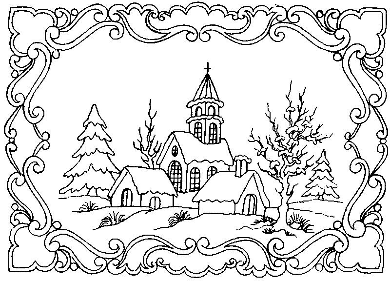 winter landscape coloring pages