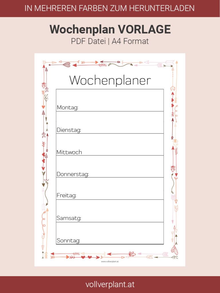 Wochenplaner Vorlage – Unsere kostenlose PDF Vorlage zum Herunterladen