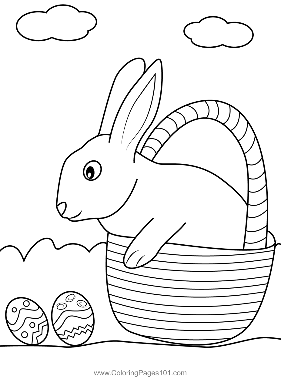 easter bunny with basket coloring page