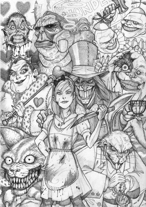 alice in wonderland creepy horror coloring pages