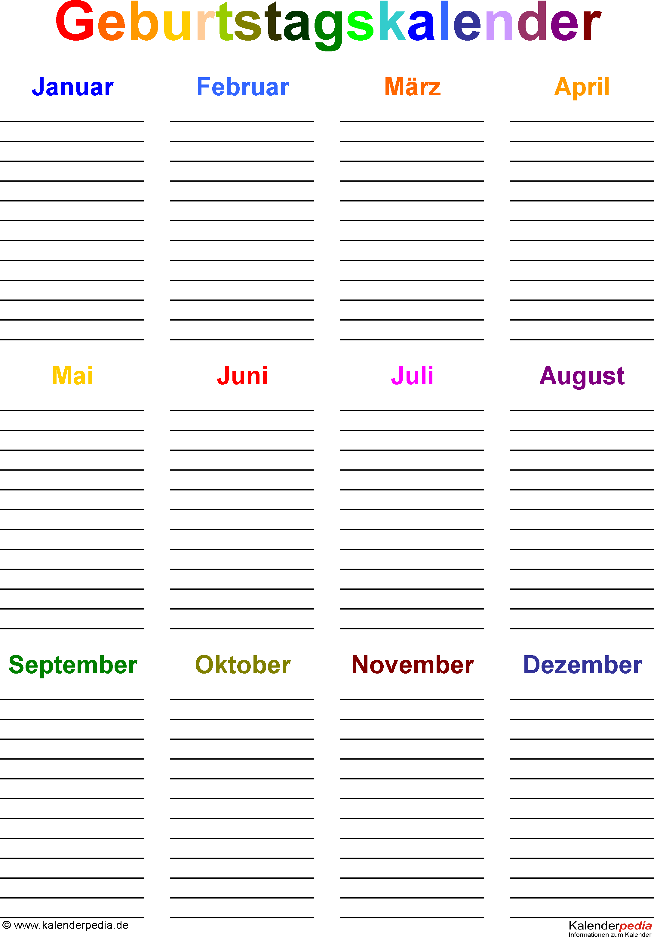 dauerkalender geburtstagskalender zum ausdrucken