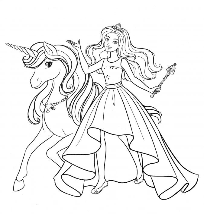 unicorn barbie coloring page