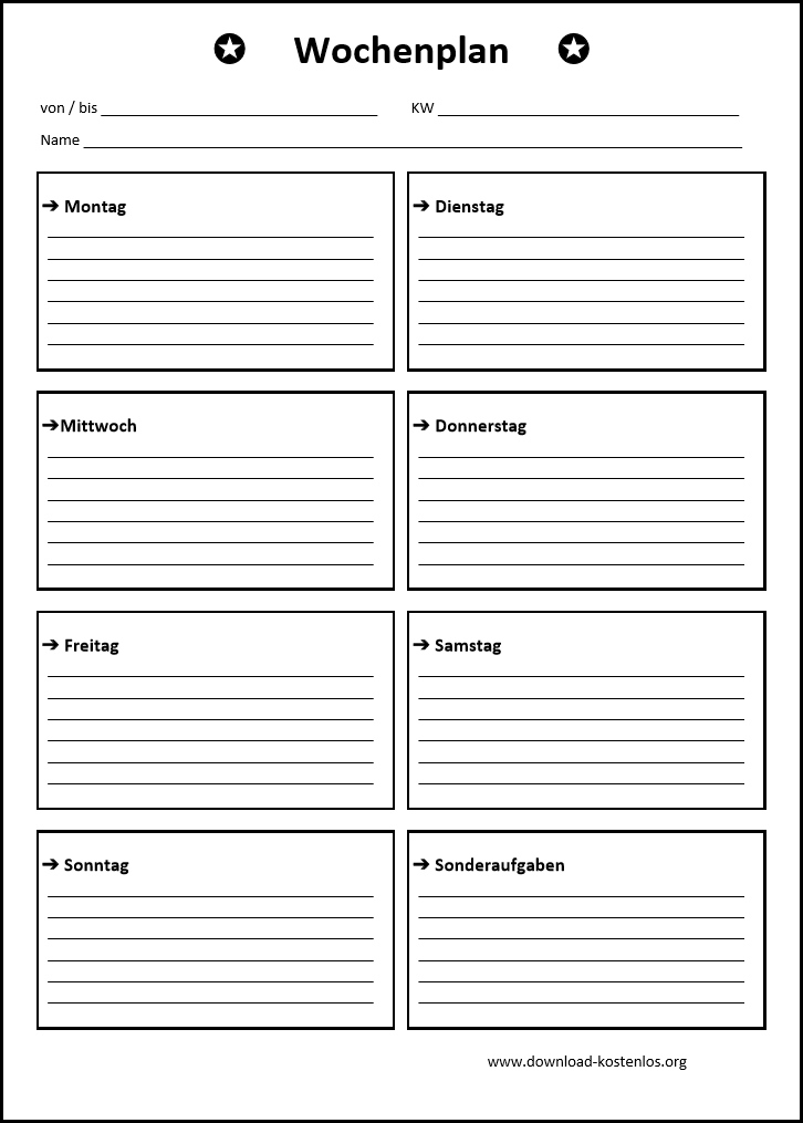 wochenplan vorlage kostenlos