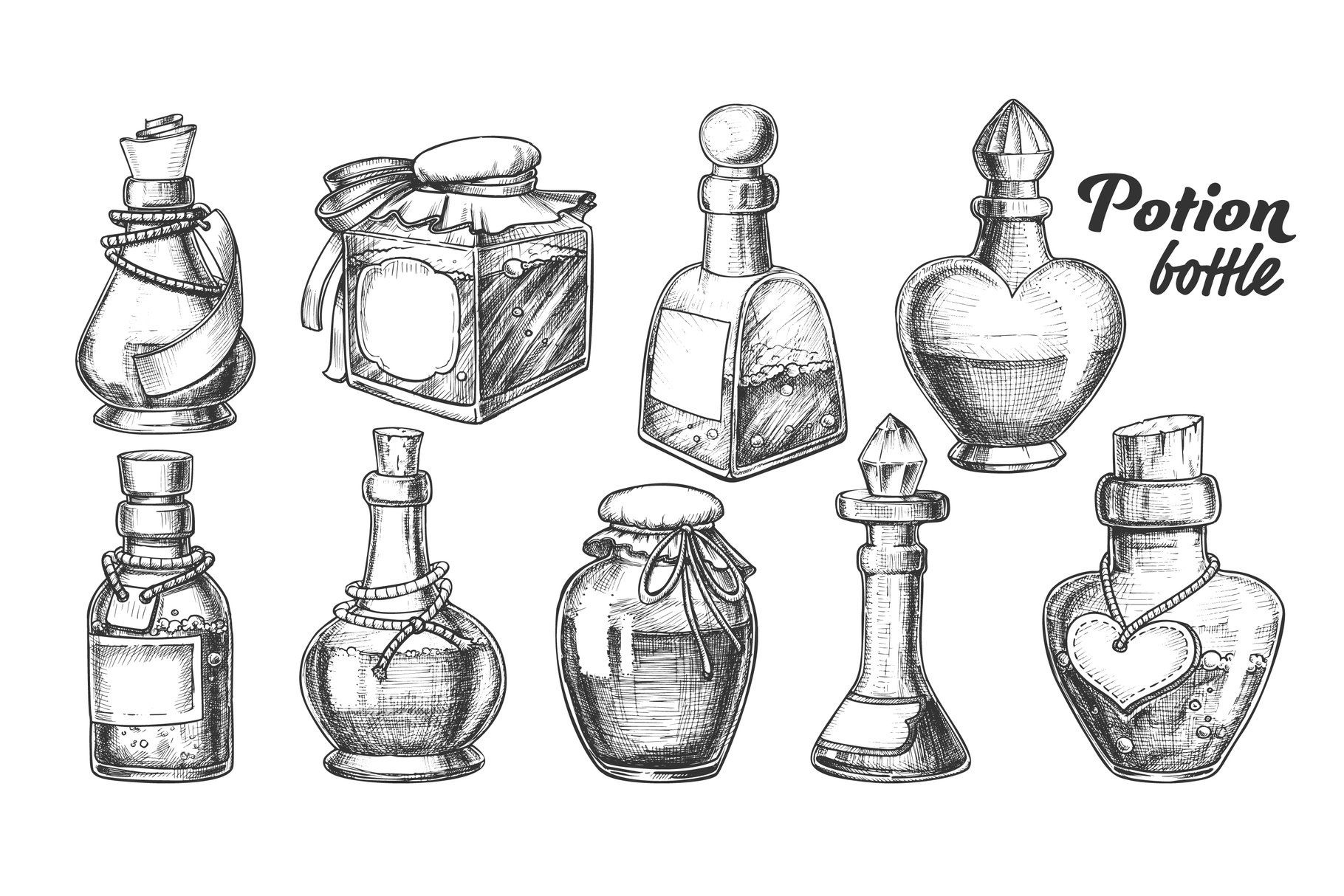 Collection Of Different Potion Bottles Set Vector (692397