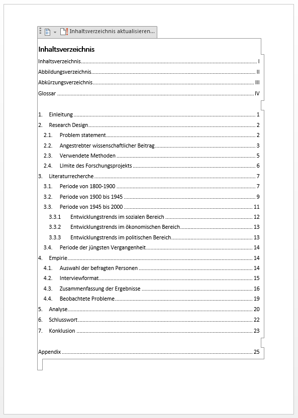 vorlage inhaltsverzeichnis word download