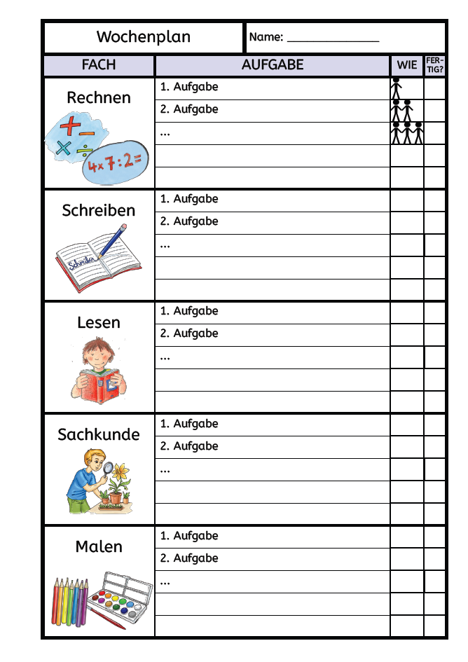 wochenplan vorlage grundschule