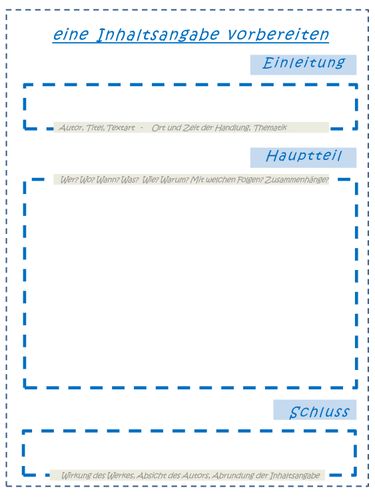 Deutsch: Vorlage Inhaltsangabe – Unterrichtsmaterial im Fach Deutsch