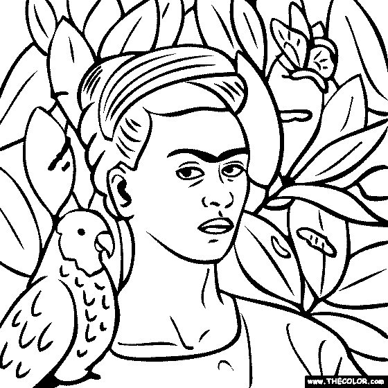 Frida Kahlo - Self Portrait with Bonito | Famous art coloring, Kahlo