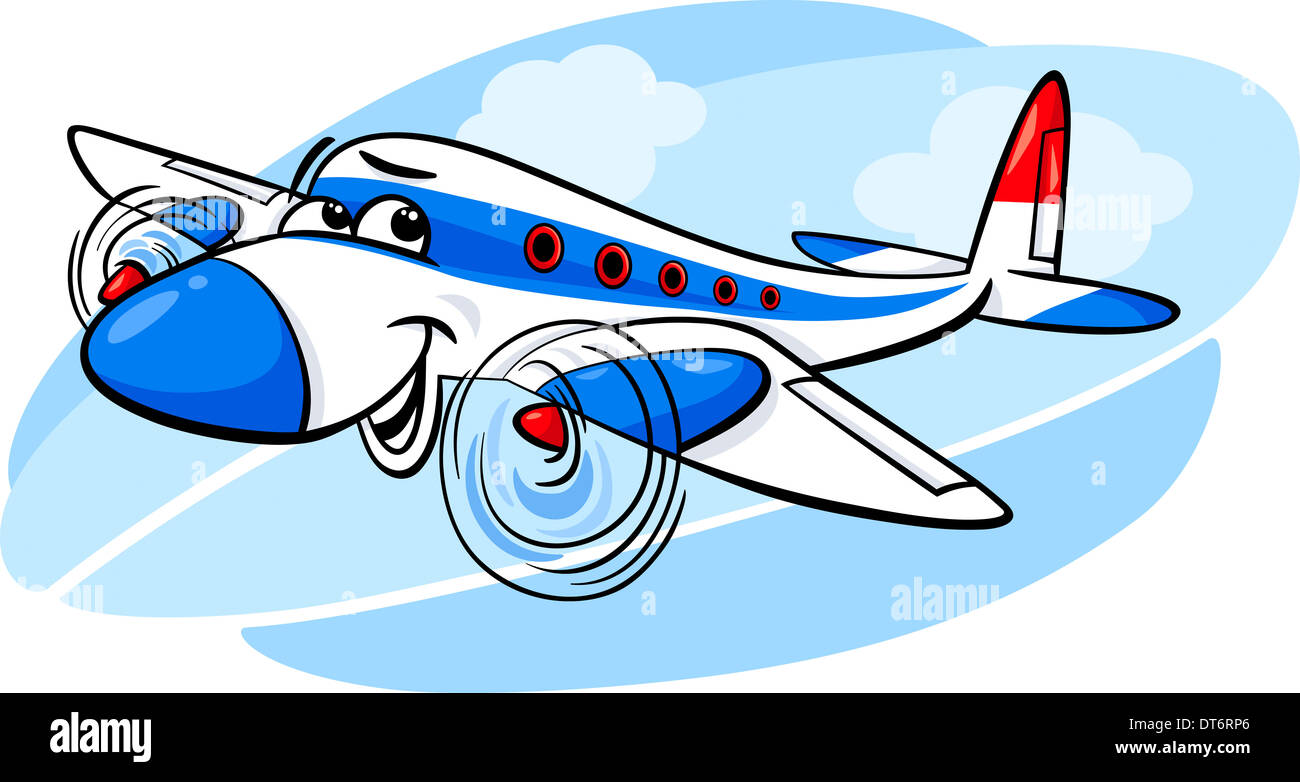 Ilustración de caricatura divertida mascota personaje cómico de avión