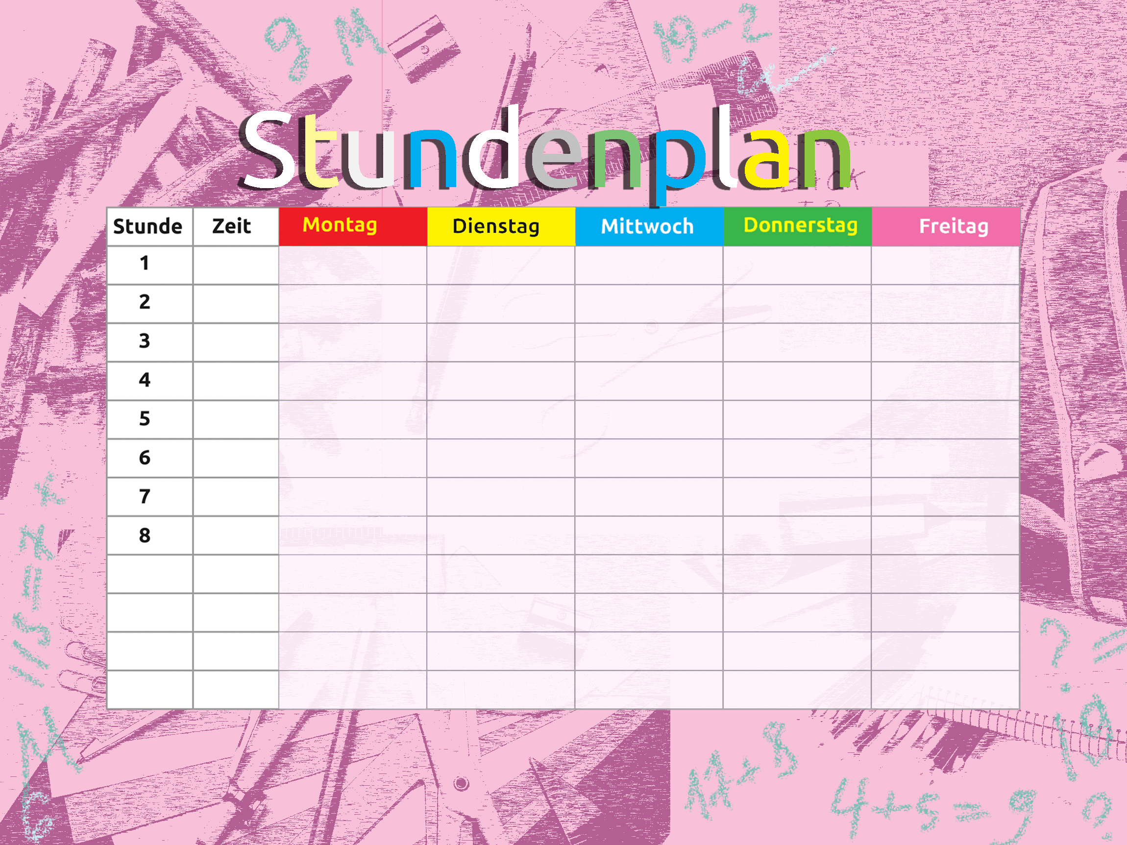 stundenplan klein für mäppchen zum ausdrucken