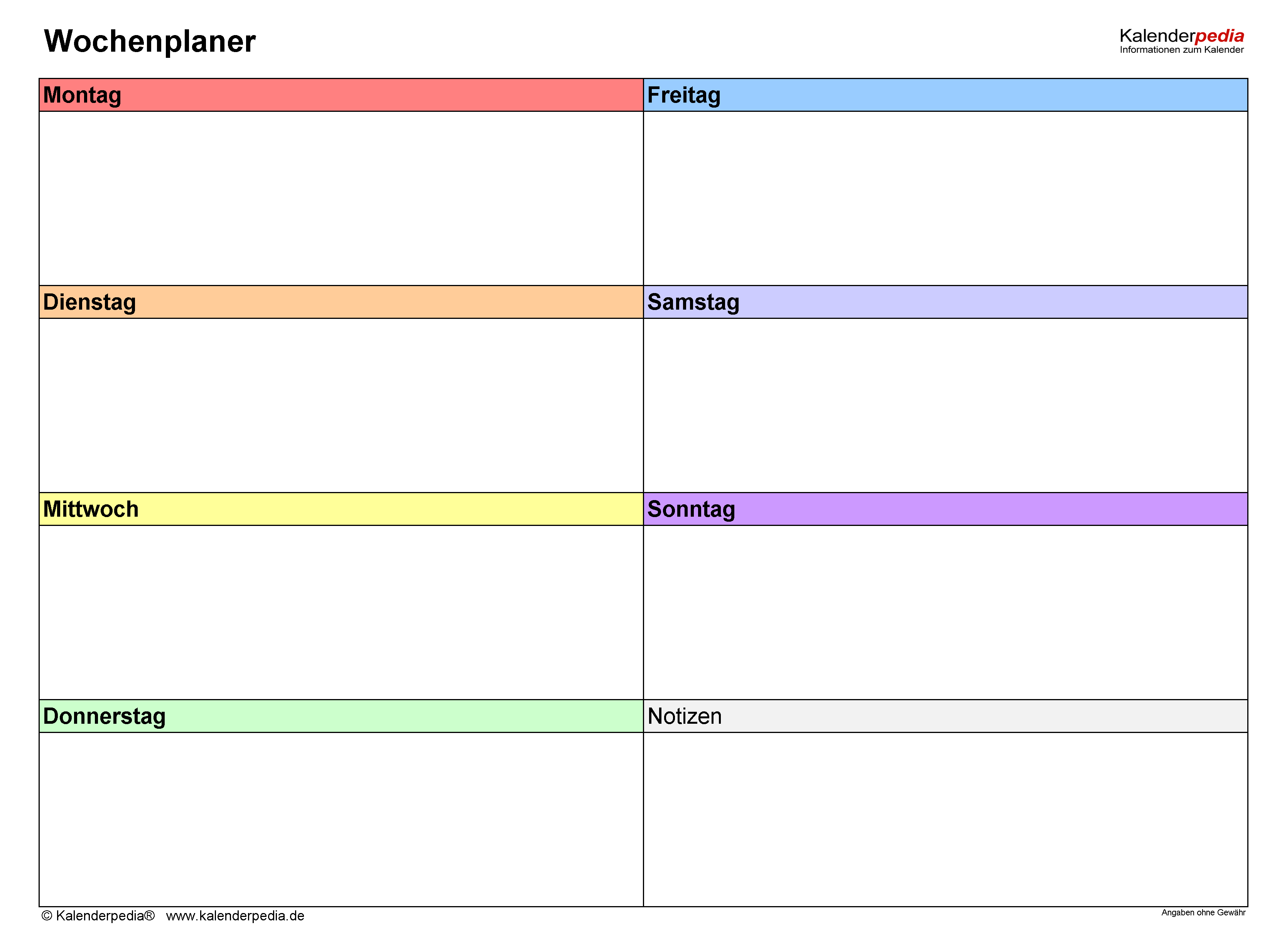 Freebie Wochenplan Wochenplan Zum Ausdrucken Kalender Wochen Planer