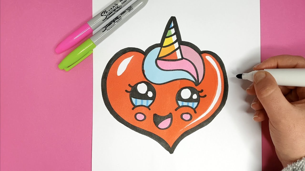 KAWAII EINHORN HERZ EMOJI MALEN - EINFACH UND SÜß