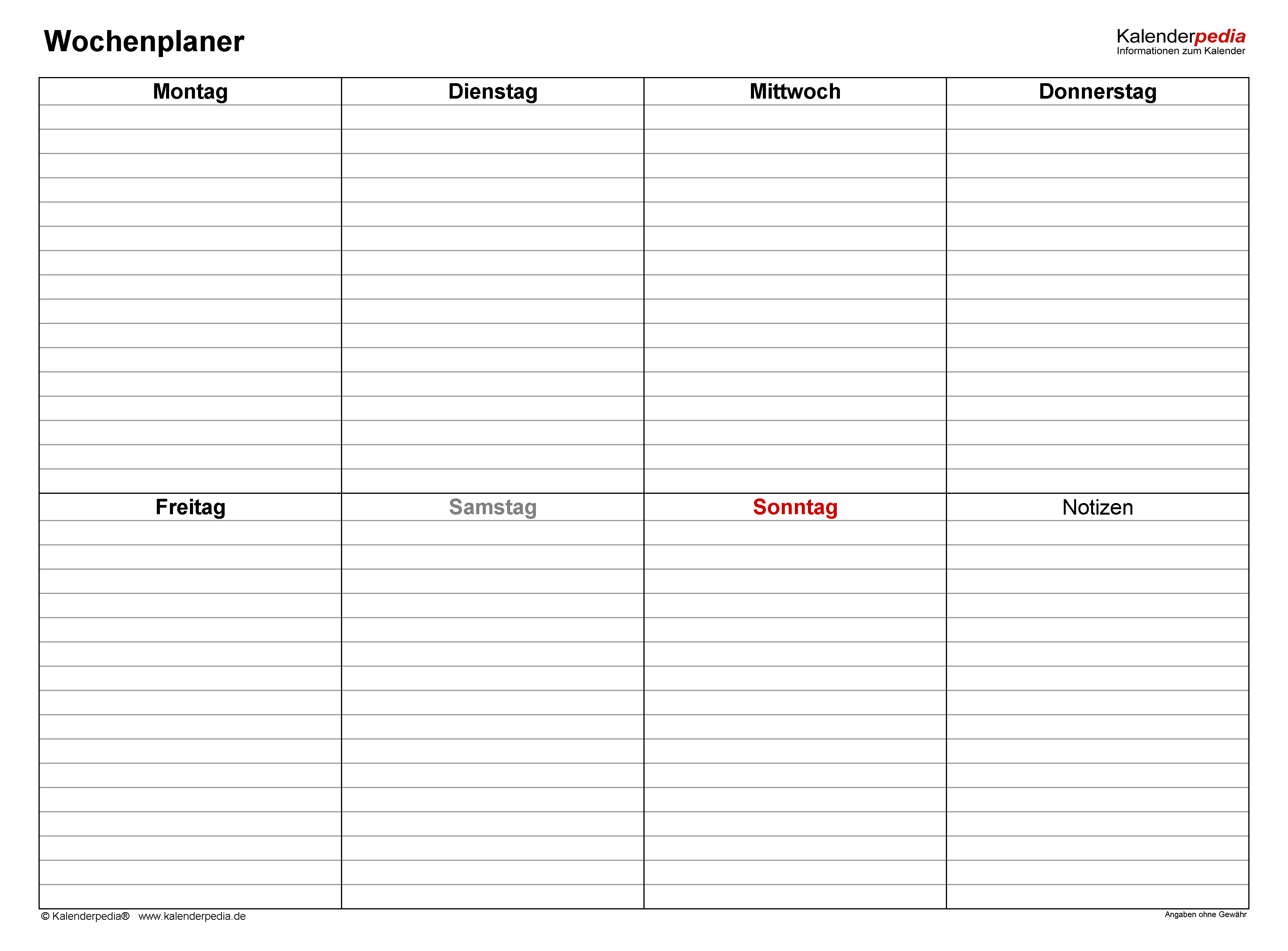 wochenplaner vorlage pdf