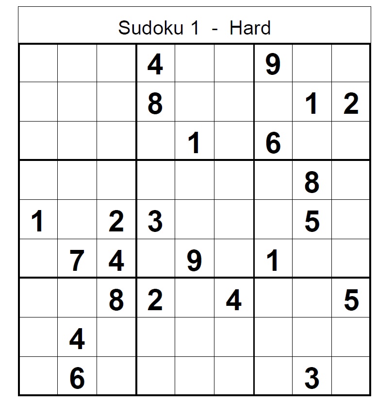 Hard Printable Sudoku Puzzles