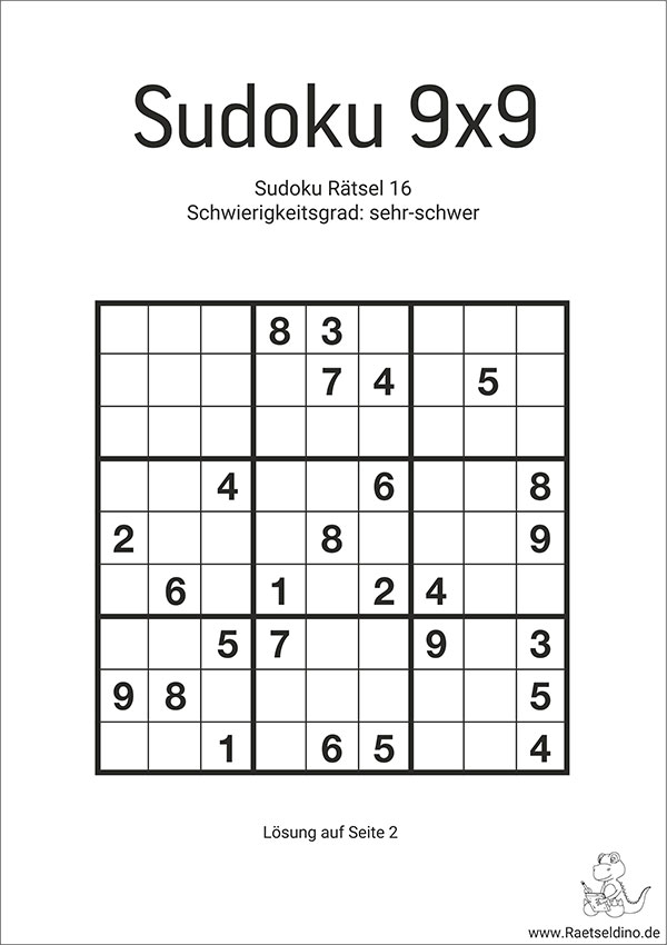 Sudoku Rätsel zum Ausdrucken - sehr schwer