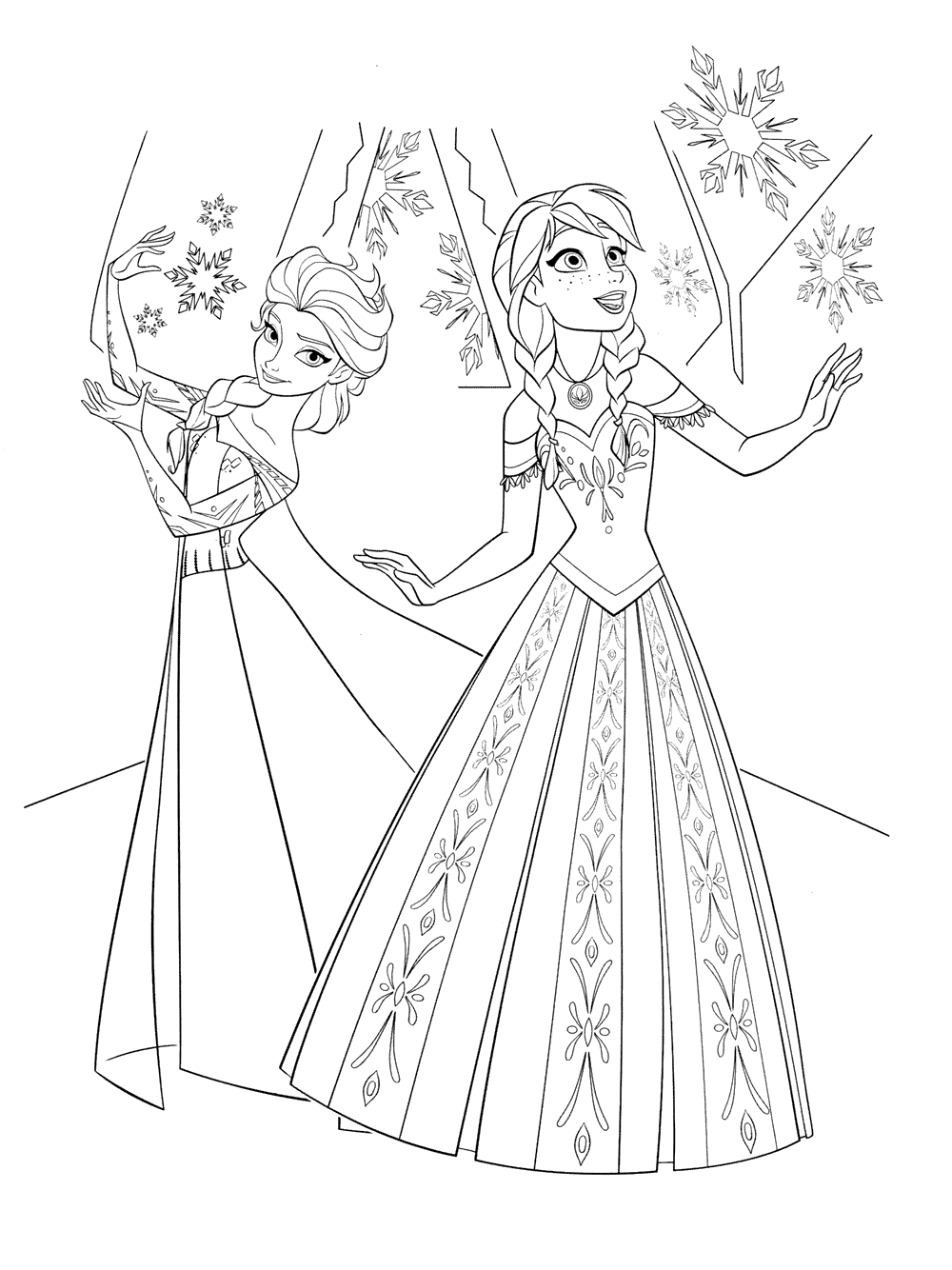 Elsa and Anna coloring pages to download and print for free